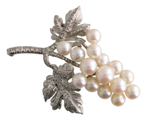 Mid 20th Century Cultured Pearl and Diamond Grape Brooch
