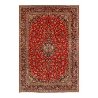 Rust Semi Vintage Persian Hand Knotted Fine Kashan 10' X 14'4'' For Sale