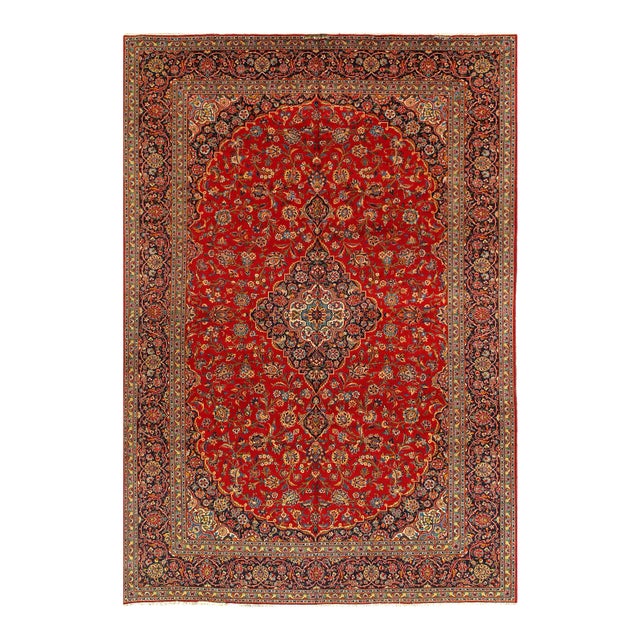Rust Semi Vintage Persian Hand Knotted Fine Kashan 10' X 14'4'' For Sale