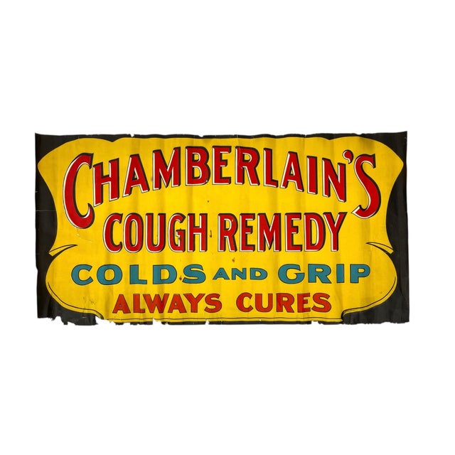 Early 20th Century Medicine Sign Chamberlain's Cough Remedy Advertising Poster For Sale