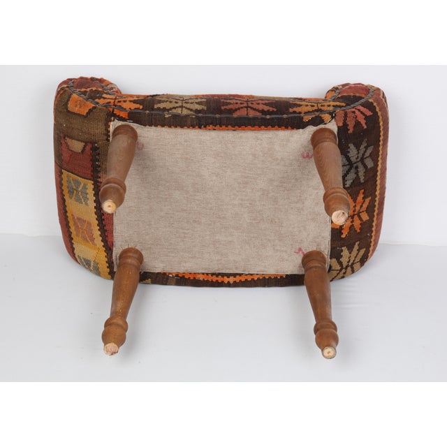 Handmade Authentic Upholstery With Vintage Flatweave Turkish Kilim Bench Ottoman For Sale In Tampa - Image 6 of 8