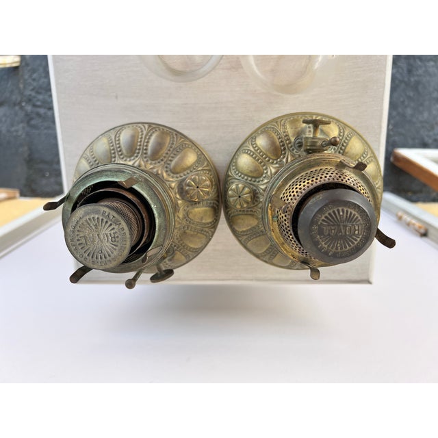 Antique Brass and Glass Chimney Oil Lamps - 2 For Sale - Image 4 of 9