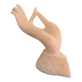 Vintage Alabaster Gyan Mudra Buddha Meditation Hand Sculpture in Box For Sale