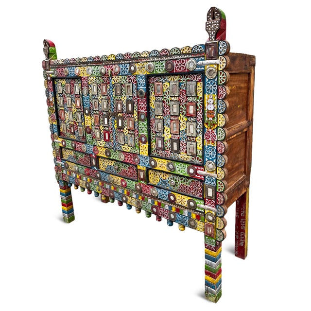 Vintage 1950 Indian Boho Colorful Damchiya Chest For Sale - Image 4 of 9