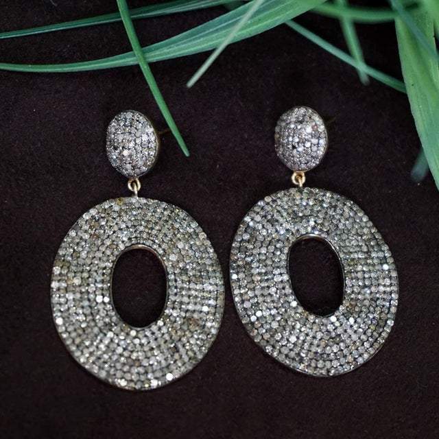 Art Deco Pave Diamond Dangle Earrings 14k Solid Gold Earring 925 Sterling Silver Earrings, A Pair For Sale - Image 3 of 10