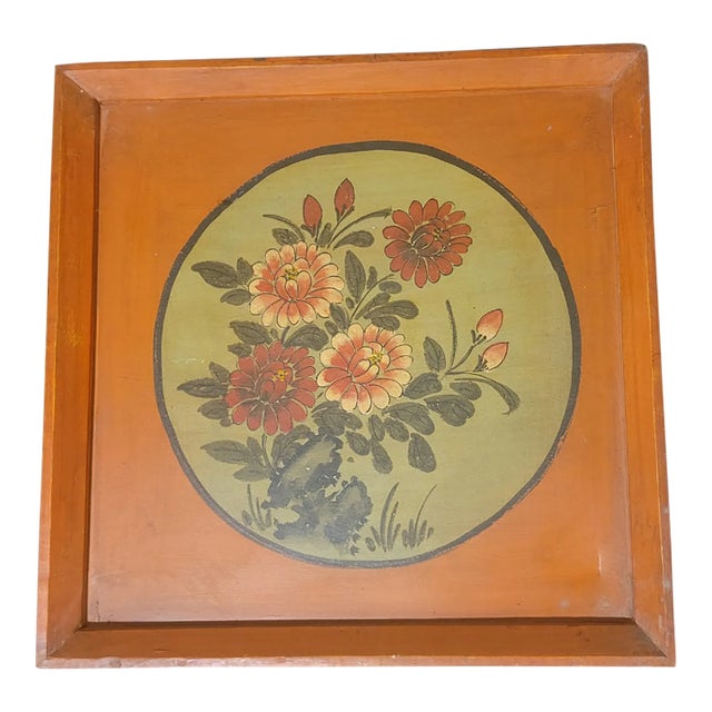 Vintage Hand-Painted Chinese Wooden Tray For Sale