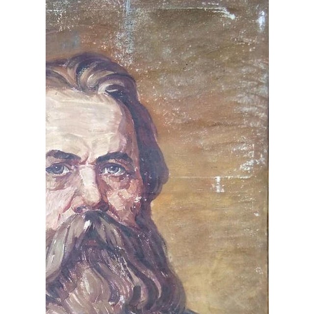 Realism 1970s Friedrich Engels Portrait, Antique Oil Painting, Ukrainian Art 180-130 For Sale - Image 3 of 6