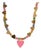 Pink Heart Pendant Gold Heart Beaded Colorful Necklace For Sale