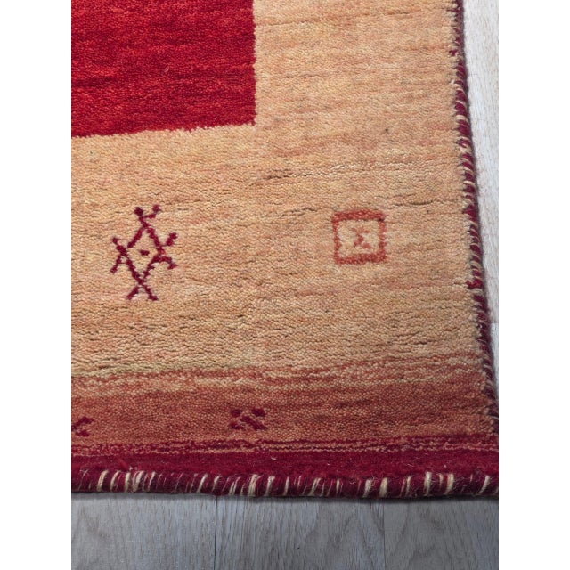 4x6 Handloomed Red Gabbeh Tribal Geometric Modern Hand Loomed Wool Carpet Rug For Sale - Image 4 of 6