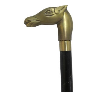 Vintage Brass Horse Head Wood Walking Tippling Stick Cane With Hidden Cork Screw For Sale
