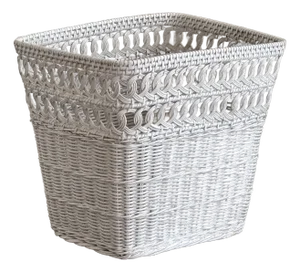 Mid-20th Century Rectangular Boho Wicker Wastepaper Basket