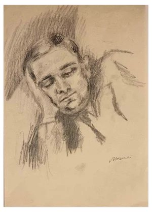 Mino Maccari, Portrait of Sleeping Man, Drawing, Mid-20th Century