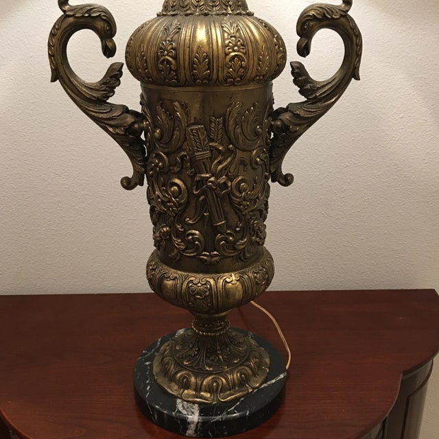Shabby Chic 1990s Bronze Table Lamp on Marble Base For Sale - Image 3 of 10