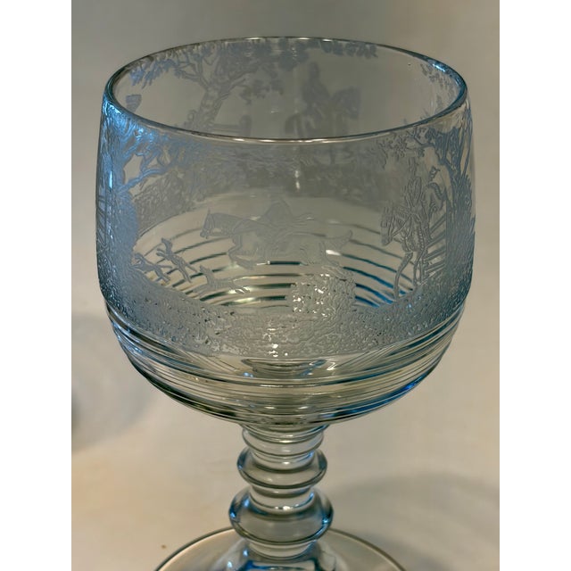 1930s Cambridge Imperial Fox Hunt Scene Glass Goblets Tally Ho Hay Day - Set of 9 For Sale - Image 11 of 15
