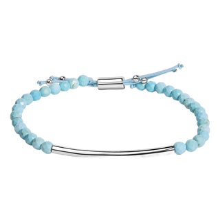 Sterling Silver Turquoise Beads Station Bracelet with Bolo Clasp For Sale