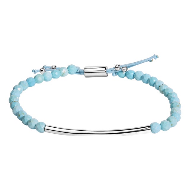 Sterling Silver Turquoise Beads Station Bracelet with Bolo Clasp For Sale