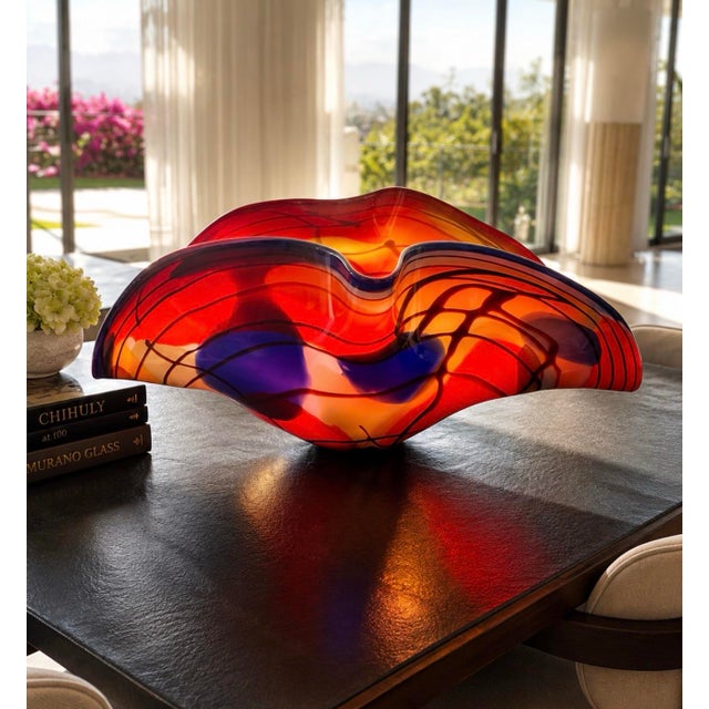 Large Hand-Blown Studio Art Glass Freeform Sculptural Centerpiece Bowl Length - 31 inches Height - 12 inches Unique...