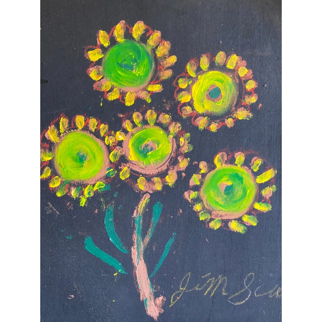 1990s Folk Art Floral Still Life Painting by Jimmy Lee Sudduth For Sale - Image 9 of 13