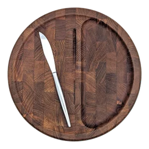 1970s Kalmar Staved Teak Cheese and Charcuterie Tray Platter With Stainless Steel Knife