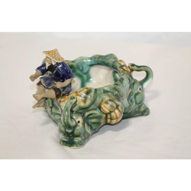 Antique Majolica Glazed Chinese Mudman and Elephant Planter For Sale - Image 6 of 9