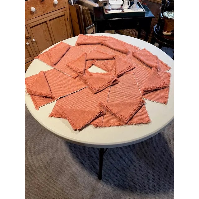 Salmon Vintage Woven Placemats & Matching Linen Napkins-Set of 20 For Sale - Image 8 of 12