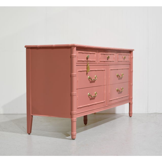 Mid Century Hollywood Regency Faux Bamboo Dresser With Brass Hardware by Thomasville For Sale In Chicago - Image 6 of 15