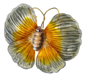 Fabrice Paris Silver-Gray and Saffron Butterfly Carved Brooch