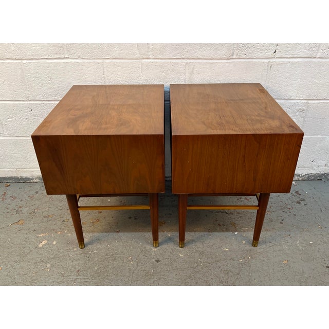 Brown Mid-Century Walnut and Brass Night Stands by Furnette Furniture Company For Sale - Image 8 of 17