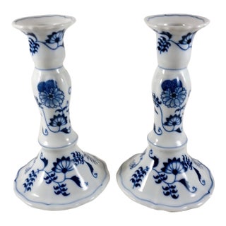 Vintage MCM Blue Danube Porcelain Candle Sticks- Set of 2 For Sale