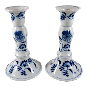 Vintage MCM Blue Danube Porcelain Candle Sticks- Set of 2