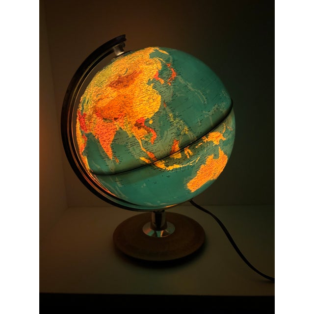 Vintage 80s Illuminated-Relief Topography World Globe, Made