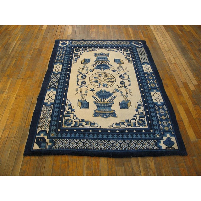 Early 20th Century N. Chinese Mongolian Carpet ( 4'3" x 5'10" - 130 x 178 ) ntique Floral Medallion Wool Hand Knotted Pile...