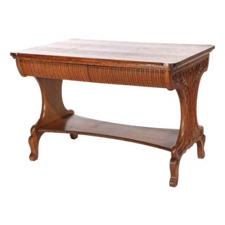 Antique Rj Horner Arts & Crafts Carved Oak Two-Drawer Library Table C1910 For Sale