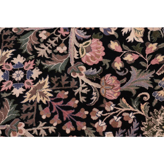 Shabby Chic Art Nouveau Floral 1990's Pak-Persian Black/Gray Wool Round Rug- 9'0'' X 9'2'' For Sale - Image 3 of 10