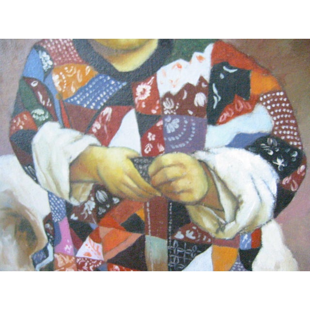 1980s Chinese Child Prayer Inspired Framed Portrait Oil on Canvas For Sale - Image 4 of 18