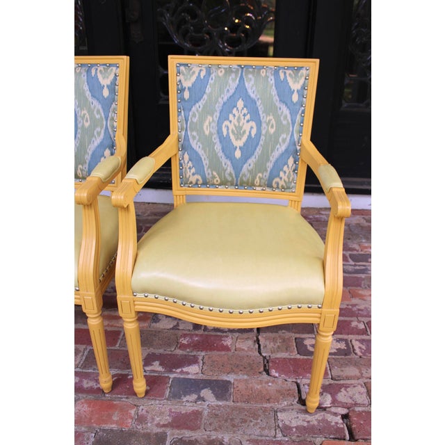 Yellow Gorgeous Pair of Palecek Leather Upholstered Chairs With Nailhead Trim For Sale - Image 8 of 14