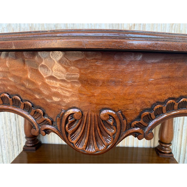 Wood 19th Century Pair of Catalan, Spanish Nightstands with Drawers & Low Open Shelf For Sale - Image 7 of 18