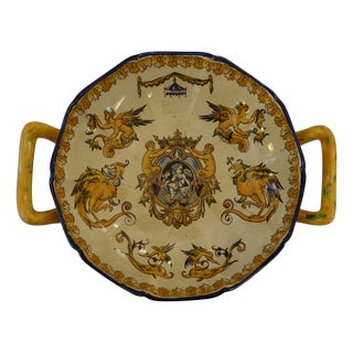 Neo-Renaissance Faience Bowl with Handles from Gien, 19th Century For Sale