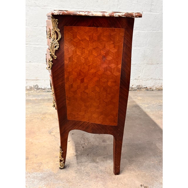 Early 20th Century Antique French Marble Top Bombe Commode For Sale - Image 5 of 10