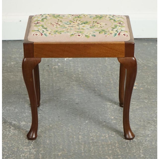 Piano Dressing Table Stool with Flower Stitchwork with Queen Anne Legs For Sale - Image 5 of 10