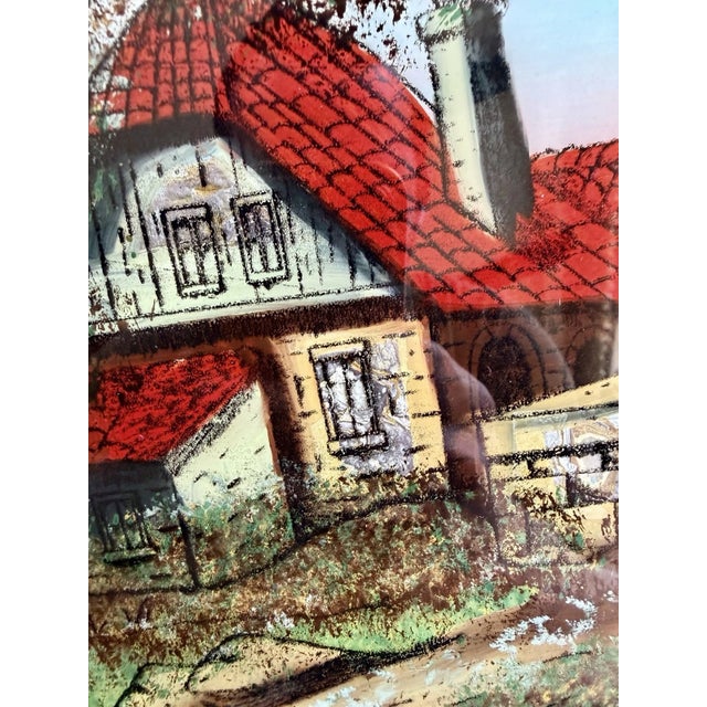Early 20th Century Art Nouveau Reverse Painting, Mother-of-Pearl Inlay Scottish Highlands Cottage in Ornate Frame For Sale - Image 15 of 18