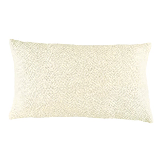 Creamy White Chevron Lumbar Alpaca Pillow For Sale