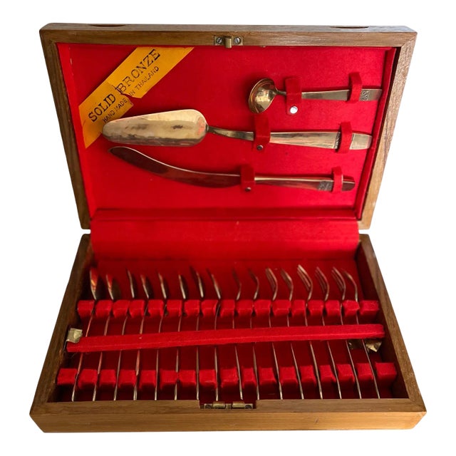 Vintage Solid Bronze Appetizer & Serving Flatware Set- 19 Pieces For Sale