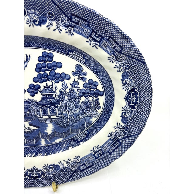 Johnson Brothers Late 20th Century Royal Wessex Blue Willow Ceramic Oval Platter For Sale - Image 4 of 6
