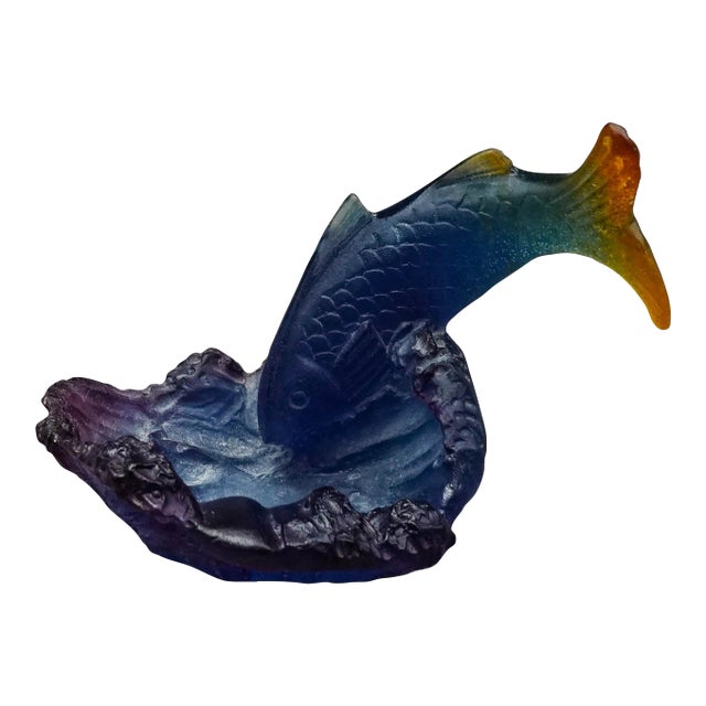 Mid 20th Century Daum France Signed Pate De Verre Fish Koi Art Glass Bowl Trinket Dish For Sale