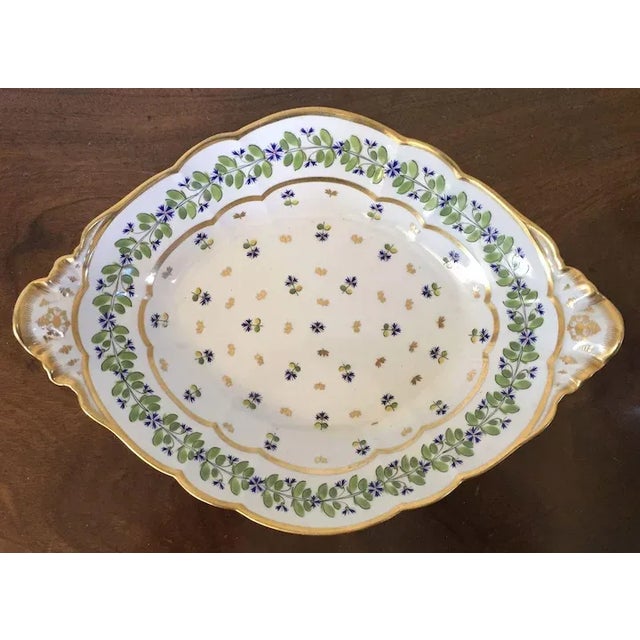 Large antique early 19th c FBB oval shaped porcelain serving dish decorated in the cornflower or sprig pattern....