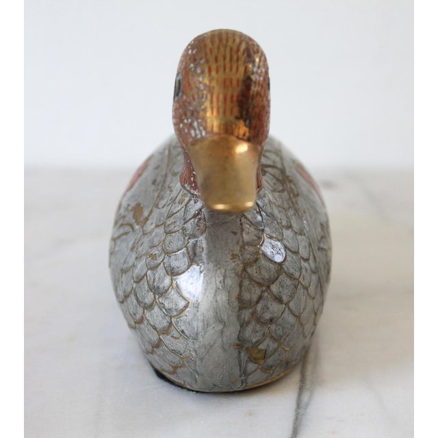 Silver Vintage Brass Enamel Duck Figurine For Sale - Image 8 of 13