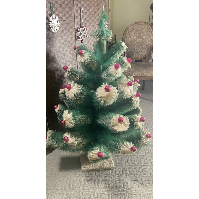 Green Vintage Bottle Brush Large Christmas Tree Mercury Glass Ornaments 46.5 Inch For Sale - Image 8 of 13