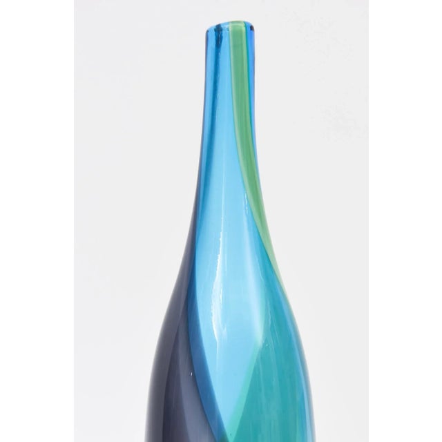 Glass Vintage Danish Swirled Glass Tall Bottle in Blue, Purple, Green, Turquoise , 1960's For Sale - Image 7 of 9
