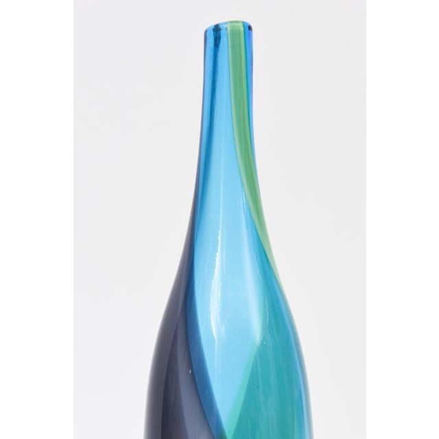Glass Vintage Glass Swirled Tall Bottle Blue, Purple, Green, Turquoise Denmark For Sale - Image 7 of 9
